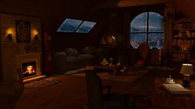 Cabin in the middle of a snowy mountains