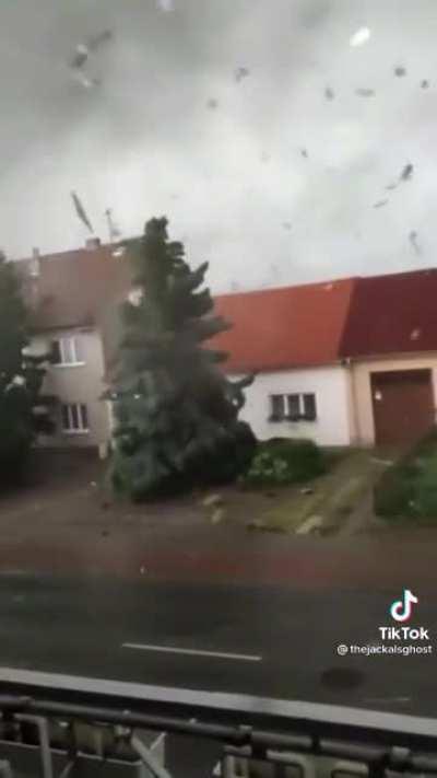 Person films from inside of tornado