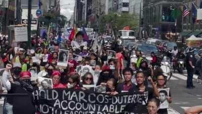 WATCH: Hundreds of Filipino-Americans march the streets of New York City to protest Bongbong Marcos at the United Nations General Assembly