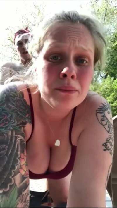 Busty neighbour gets fucked in the yard