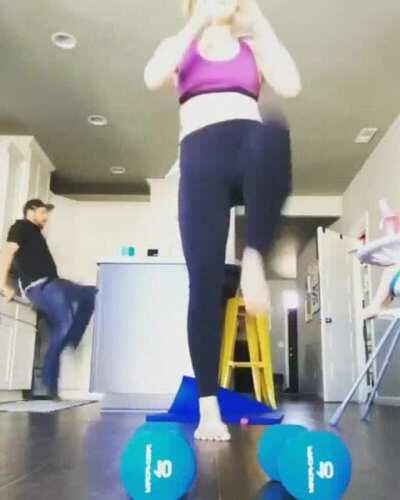 Husband up to no good in the background