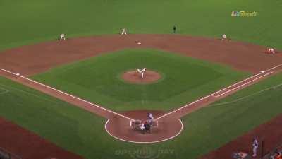 [Highlight] [Highlight] Thairo Estrada gets knocked on his butt by a hard-hit ball, but still gets the out.