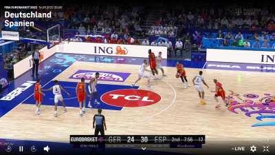 [Highlight] 37 year old Rudy Fernandez doesn't slow down as he hits his second three to give Spain a 9 point lead early in the second quarter