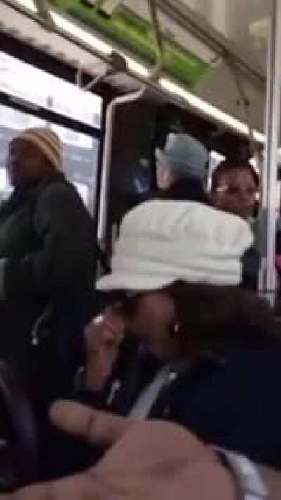 Woman late for work complains loudly on bus, chill guy defuses her