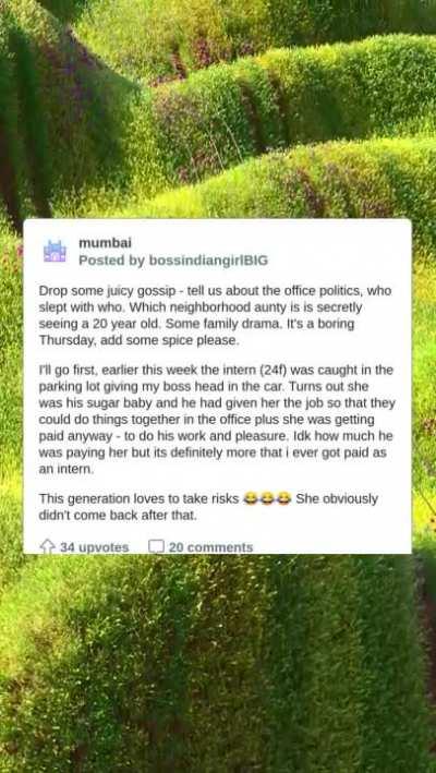 Boss hired a sugar baby as an intern