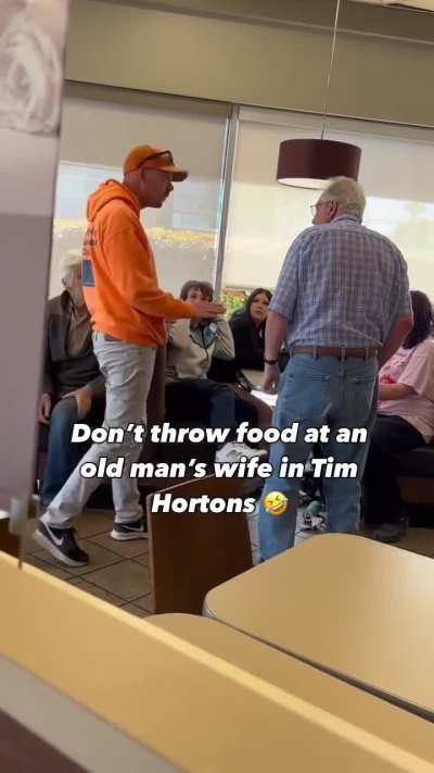 Senior citizen gives teenager a 2 piece and a soda for throwing food at his wife.