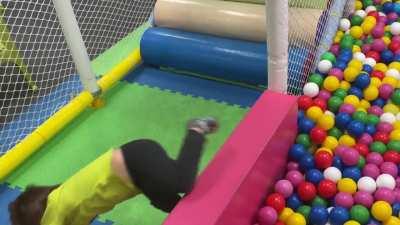 What a nice ballpit to jump i— wait what are you doing
