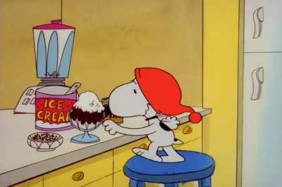 That cute scene of Snoopy making ice cream