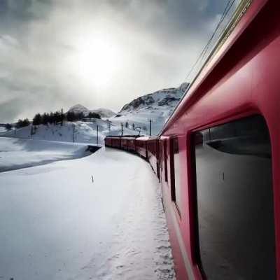 Taking a ride on the Bernina Express through the Alps