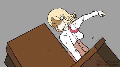 Amelia ground pounds desk-kun