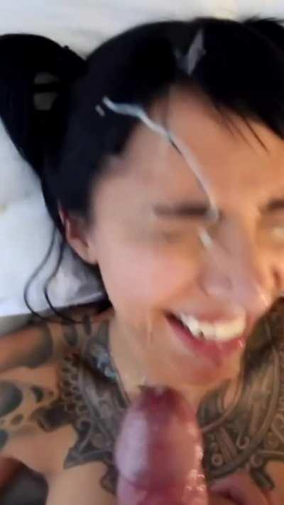 Cumshot Facial Tattoo Girl