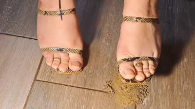 Crushing into oblivion a fragment of a mud wasp nest 👡💕