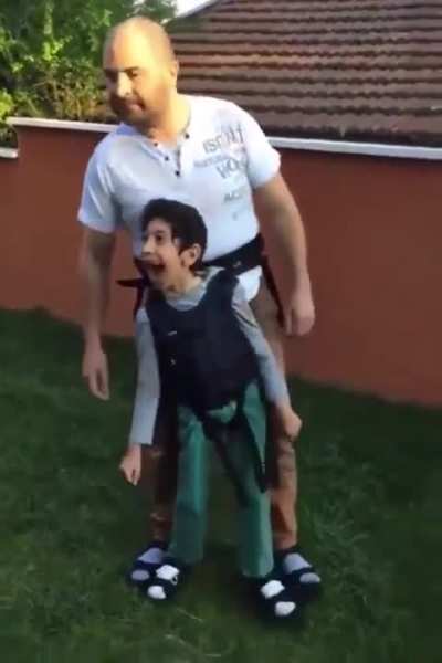 Boy with cerebral palsy is having the best time of his life. The smile on his face is priceless ❤️
