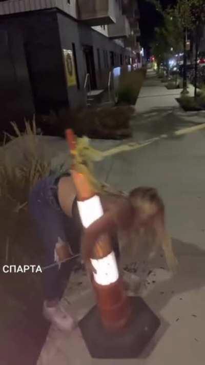 Hmc while I try to hold up a traffic cone