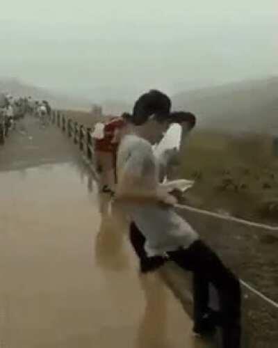 Trying to avoid the puddle