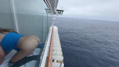 Finally back from my cruise. Tons of dares from you guys! Here's one. u/Tributesnrates dared me to ride a dildo on the balcony glass. What a rush! [f]