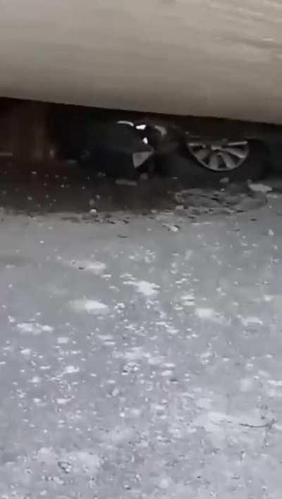 Water tank collapses and rolls downhill in Brazil
