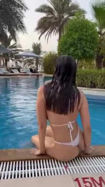 Getting out of the pool with massive tits is always sexy
