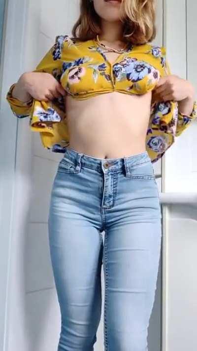 Guess what's underneath my cute flowery blouse 🤭