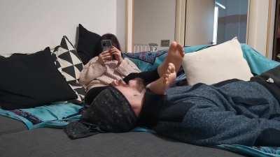 Who else wants to be my footrest while I watch Tiktoks?