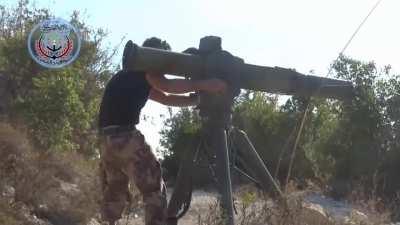 FSA rebels blow up a Russian helicopter with a TOW missile. Latakia, Syria. November 2015