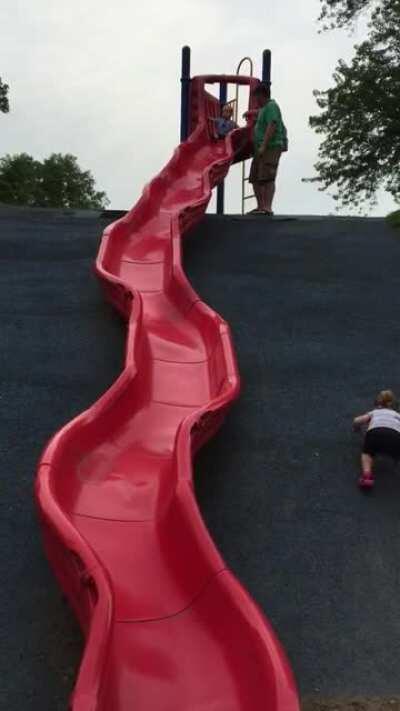 He was shaken up but the swings helped him forget this unfortunate turn on the slide.