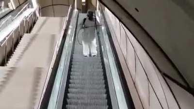 This was posted unironically by the official account of a subway in Spain to show how they disinfect their stations