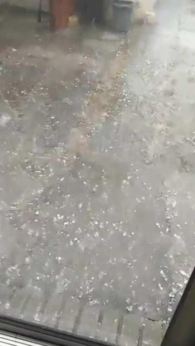 The size of the hail thats after hitting the house