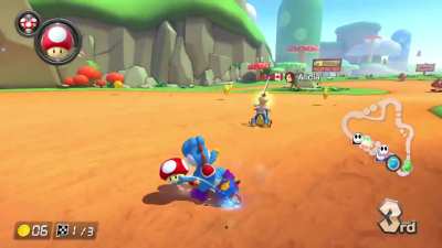 Red shell helps me clear the gap jump 