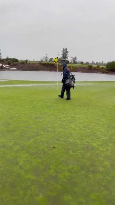 Here is a different type of hole in one post. Couldn't see it from the tee box due to the harsh conditions but we had a good feeling after seeing it roll out. Hole #14 The Home Course