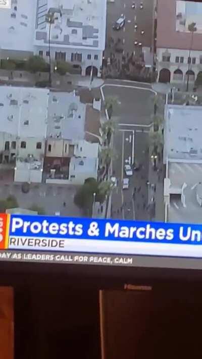 News Chopper Pans Out As Riverside County Sheriff Smashes Car Window For No Reason At Peaceful BLM Protest