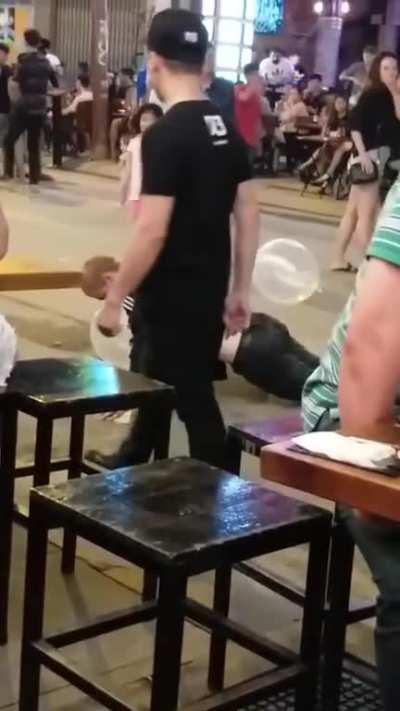 Bloke keeps getting in bouncer's face, gets KO'd