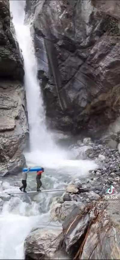Transporting Oxygen cylinder in Manang, Nepal