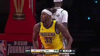 [Highlight] Myles Turner with another huge two-handed dunk, as audio issues give a preview of commentary-less NBA basketball