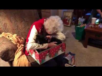 Grandma reacts to getting a cat for Christmas.