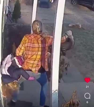 Super mom saves kid from a raccoon… and gives it a good toss