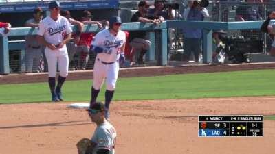 [Highlight] Max Muncy gets notably angry at another baseball to give the Dodgers a 7-3 lead over the Giants