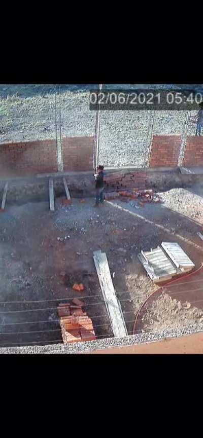 Random kids playing on my parents incomplete brick wall