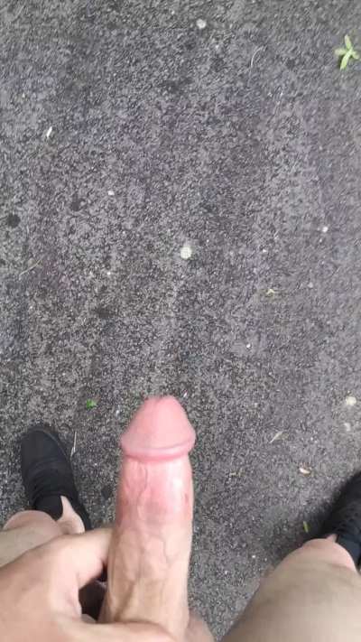 Cumming right in the middle of the road on the asphalt!