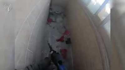 Crazy footage of an Israeli soldier from Yahalom unit killing 2 hamas terrorists while getting hit by grenade 