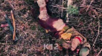 Russian soldier cut in half after being targeted by a drone