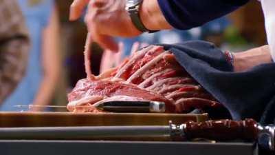 Gordon Ramsay demonstrates how to French Trim a rack of lamb