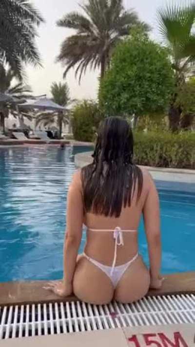 Getting out of the pool with massive tits is always sexy