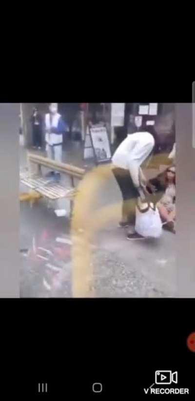 Woman spits on Asian man and gets her ass thrown off the bus