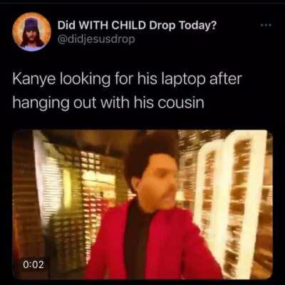 Kanye looking for his laptop like