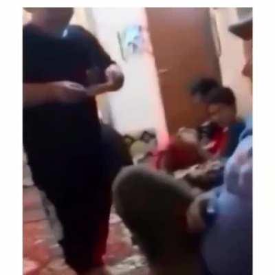 Spooking the kid who is carrying your hot tea