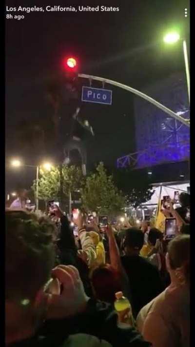Protestor Falling Off a Sign