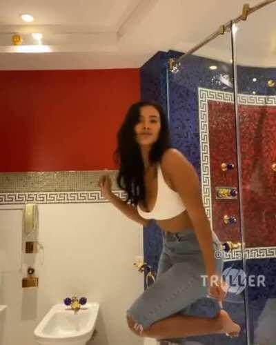 Dancing in her hotel room