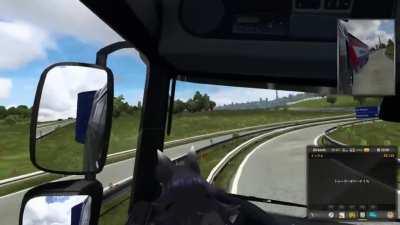 Mio performing a perfect Euro Truck Simulator turn