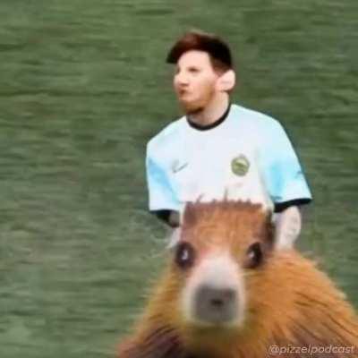 Messi montando un carpincho, video generado por IA